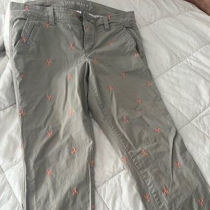 Old Navy tan capri pants with lobster pattern.